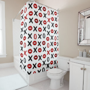 Playful XO & Red Lips Modern Love Pattern Shower Curtain