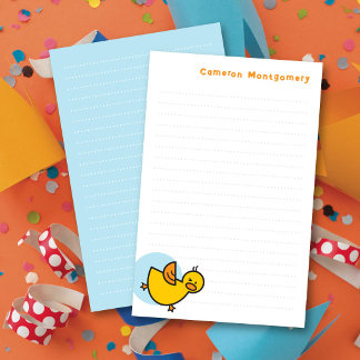 Playful Yellow Baby Duck Blue Dot Kid's Thank You Stationery