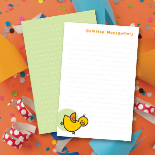 Playful Yellow Baby Duck Green Dot Kid's Thank You Stationery