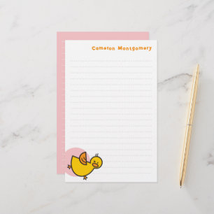 Playful Yellow Baby Duck Pink Dot Kid's Thank You Stationery