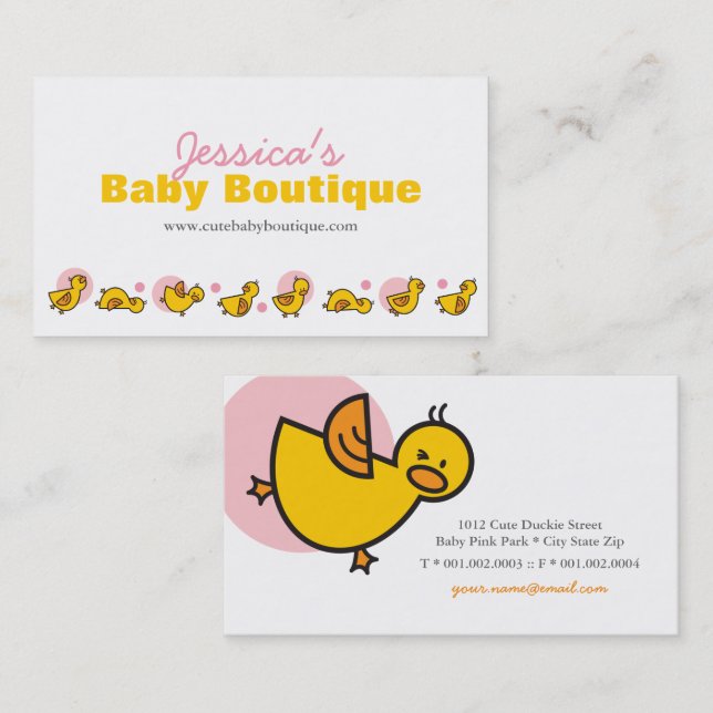 Playful Yellow Baby Duckies Ducklings & Pink Dots Business Card (Front/Back)