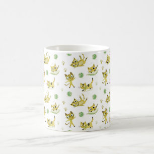 Playful Yellow Cats Pattern Coffee Mug
