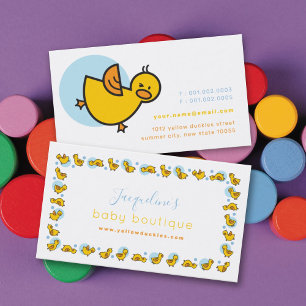 Playful Yellow Duckies & Blue Dots Business Card