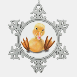 Playful Yellow Duckling Christmas Ornament Smile