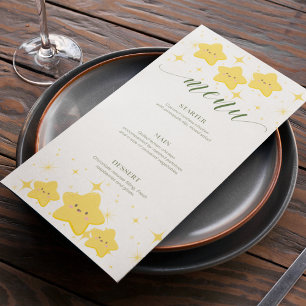 Playful yellow star theme party menu flat card