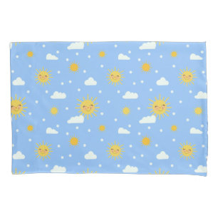 Playful Yellow Sun Blue Sky Pattern Pillowcase