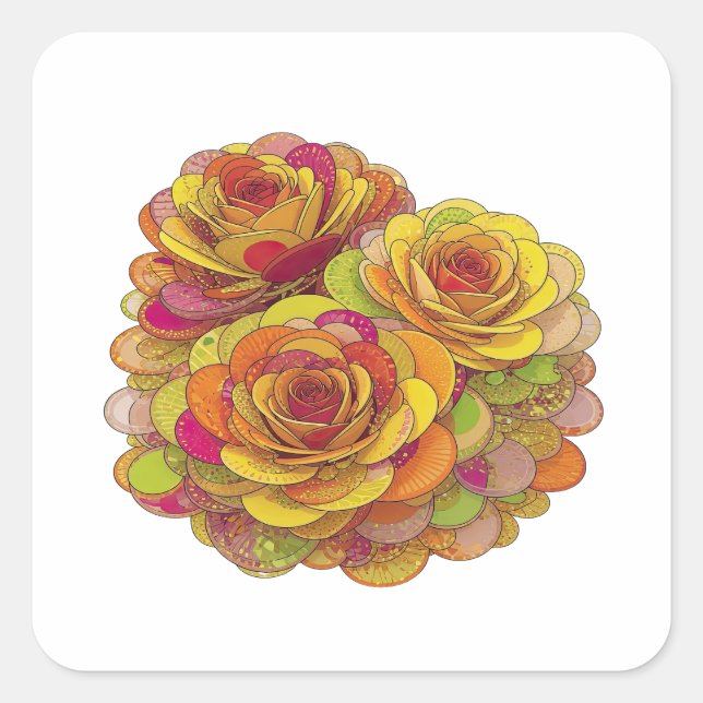 Playful Yellow THREE ROSES Decal Art Square Sticker (Front)