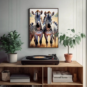 Playful Zebras Colourful Safari Inspired Art Poster