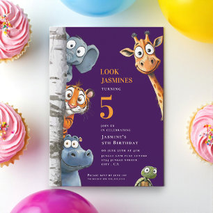 Playful Zoo Animals Pink Party Announcement