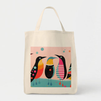 Playfully decorative birds with patterns tote bag