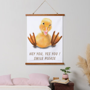 Playfuul Yellow Duckling Smile Hanging Tapestry