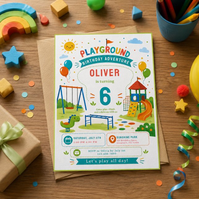 Playground Adventure 6th Birthday Park Party Invitation (Playground Adventure 6th Birthday Park Party Invitation
)