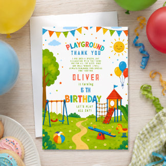 Playground Adventure 6th Birthday Park Party Thank You Card