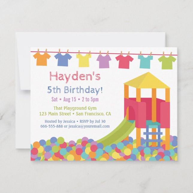 Playground Ball Pits Kids Tshirts Birthday Party Invitation (Front)