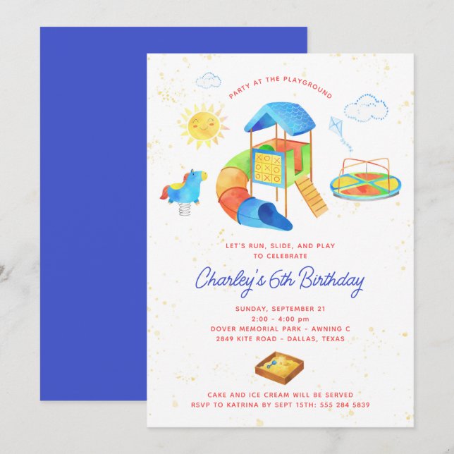 Playground Birthday Party Invitation - Park Party (Front/Back)