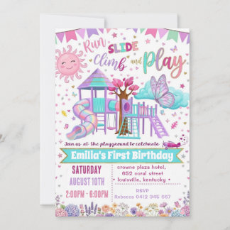 Playground Jumping Slide Game Girl Birthday Invitation
