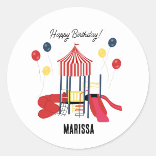 Playground Kids Boys Girls Birthday Custom Name Classic Round Sticker