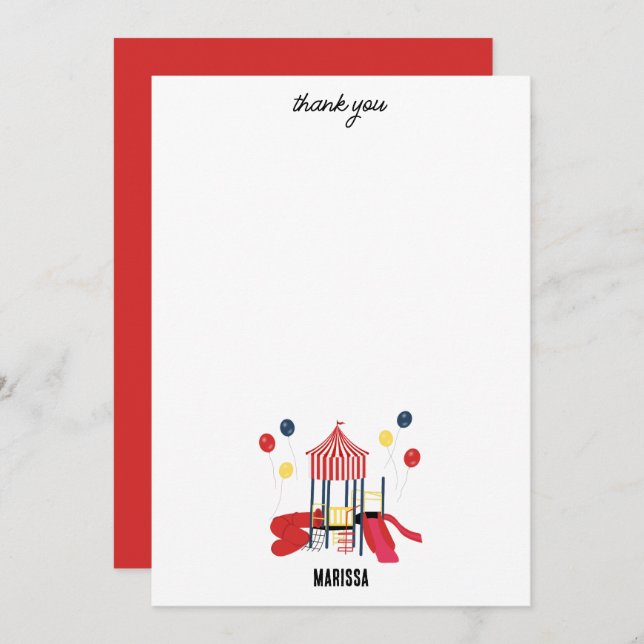 Playground Kids Boys Girls Birthday Custom Name Thank You Card (Front/Back)