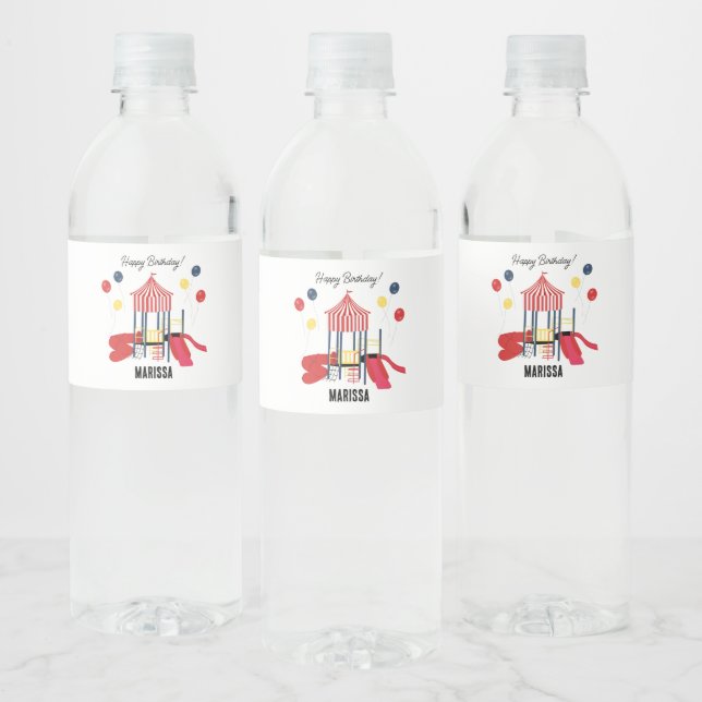 Playground Kids Boys Girls Birthday Custom Name Water Bottle Label (Bottles)