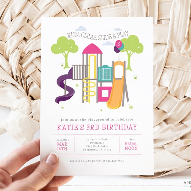 Playground Park Girl Birthday Invitation (Playground Park Birthday Invitation for Girl)