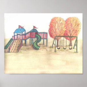 Playground watercolor art print poster