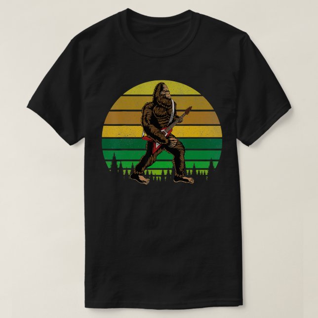Playing A Electric Guitar Rock On Big Foot  T-Shirt (Design Front)