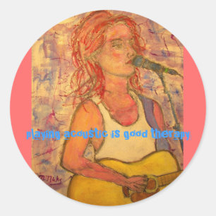 playing acoustic is good therapy classic round sticker