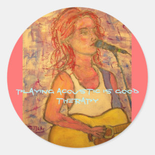 playing acoustic is good therapy classic round sticker