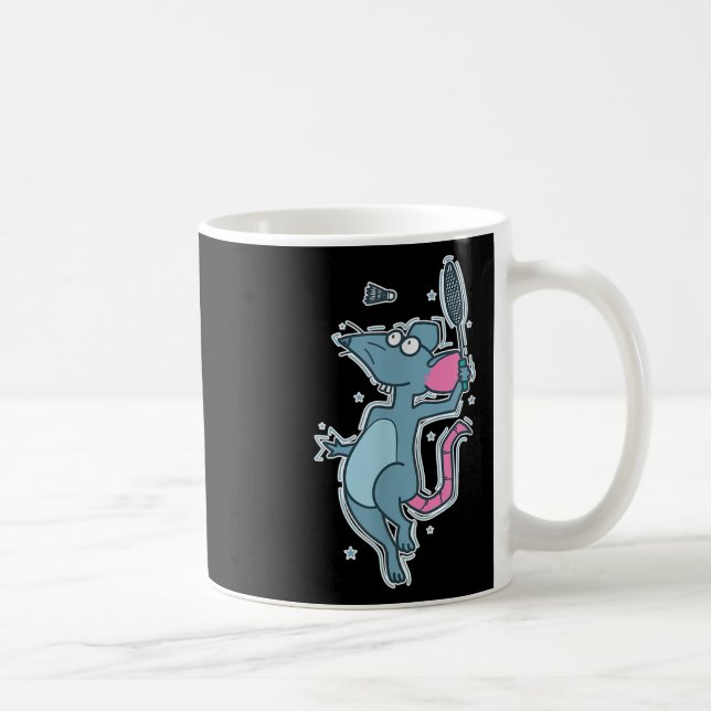 Playing Badminton Rat  Coffee Mug (Right)
