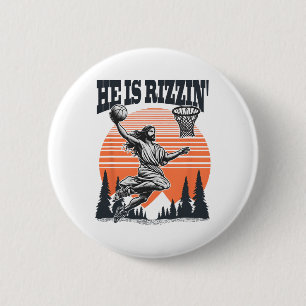 Playing Basketball Easter He Is Rizzin Funny 6 Cm Round Badge