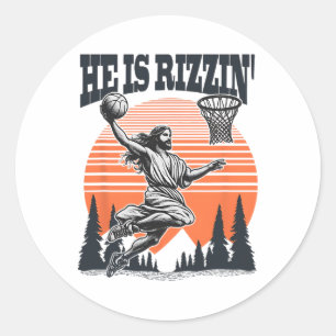 Playing Basketball Easter He Is Rizzin Funny  Classic Round Sticker