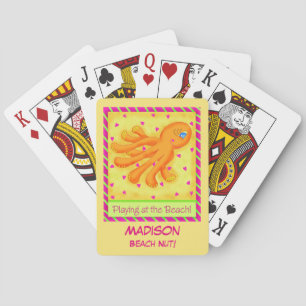 Playing Beach Octopus Yellow Name Personalised Cards