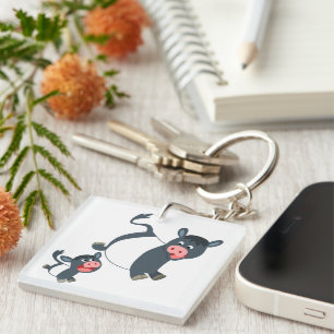 Playing Belted Galloway Cow & Calf Acrylic Keyring