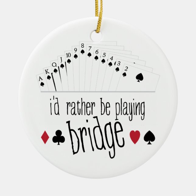 Playing Bridge Ceramic Tree Decoration (Front)
