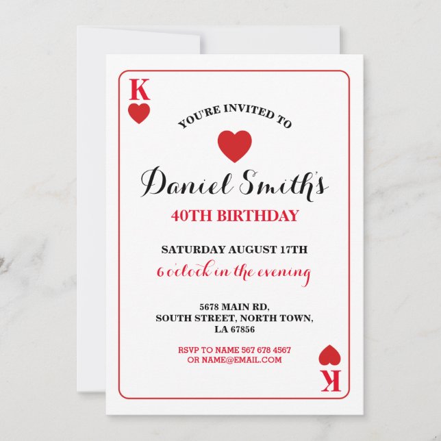 Playing Card Birthday Ace Vegas Invite Hearts (Front)