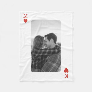 Playing Card Couple Photo Romantic Love Heart Gift Fleece Blanket