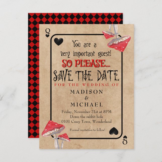 Playing Card Crazy Mushrooms Save The Date (Front/Back)