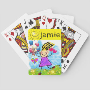 Playing Card Deck Balloons Girl Pink Hearts Yellow