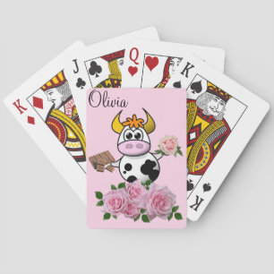 Playing Card Deck Cow Floral Pink Roses