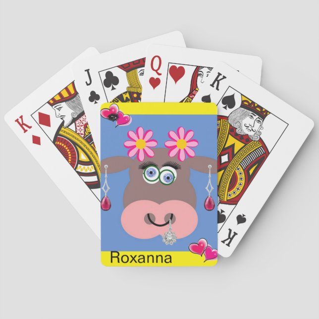 Playing Card Deck Cow Pink Hearts  Yellow (Back)