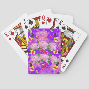 Playing Card Deck Floral Pink Hearts Yellow Polish