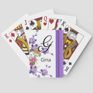 Playing Card Deck Floral Purple Stripe