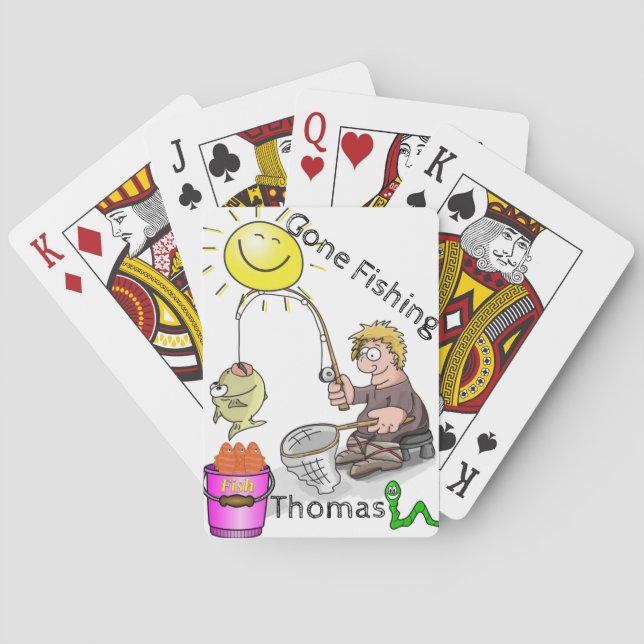 Playing Card Deck Gone Fishing Fisherman Fish Sun (Back)