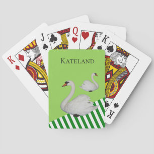 Playing Card Deck Green White Stripe Swans
