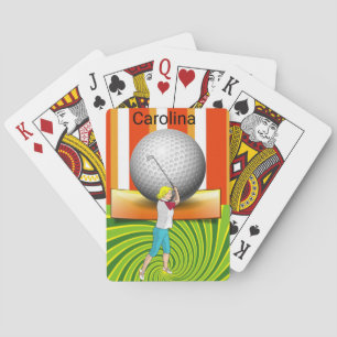 Playing Card Deck Orange Green Golf Balls Golfer