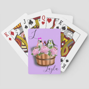 Playing Card Deck Penguin Purple Wine Pink Roses