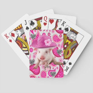 Playing Card Deck Pink Pig Paisley Silver Hearts