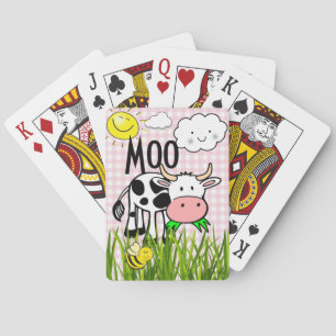 Playing Card Deck Pink Plaid Cow Moo Bumblebee Sun