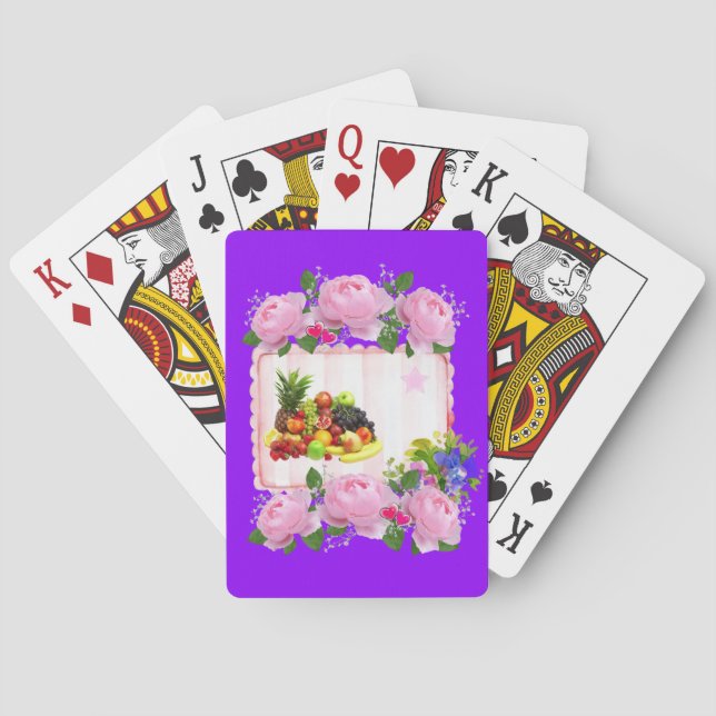 Playing Card Deck Purple Pink Roses Fruit (Back)