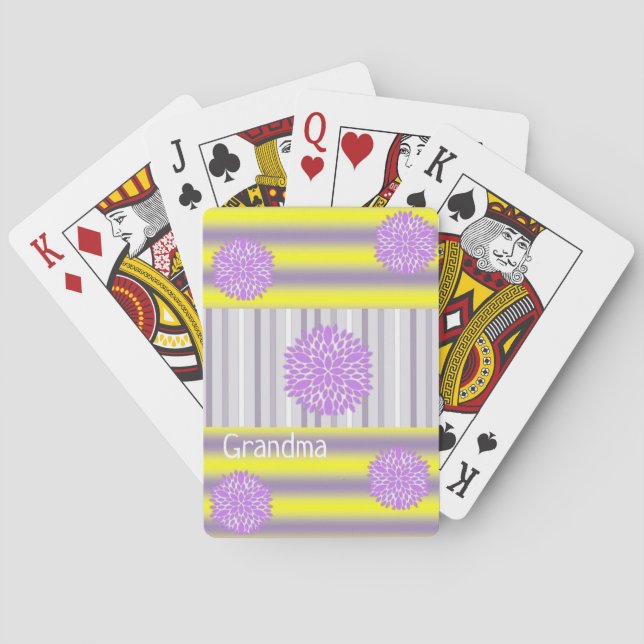 Playing Card Deck Yellow Purple Stripe Floral (Back)